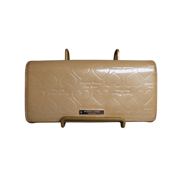 Samantha Thavasa Long Wallet Beige Patent Leather, Heart Ingrained Gold Hardware - Picture 1 of 11